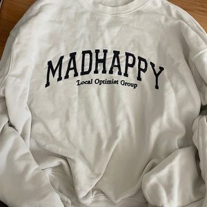 Mad happy cream and navy crew neck sweatshirt